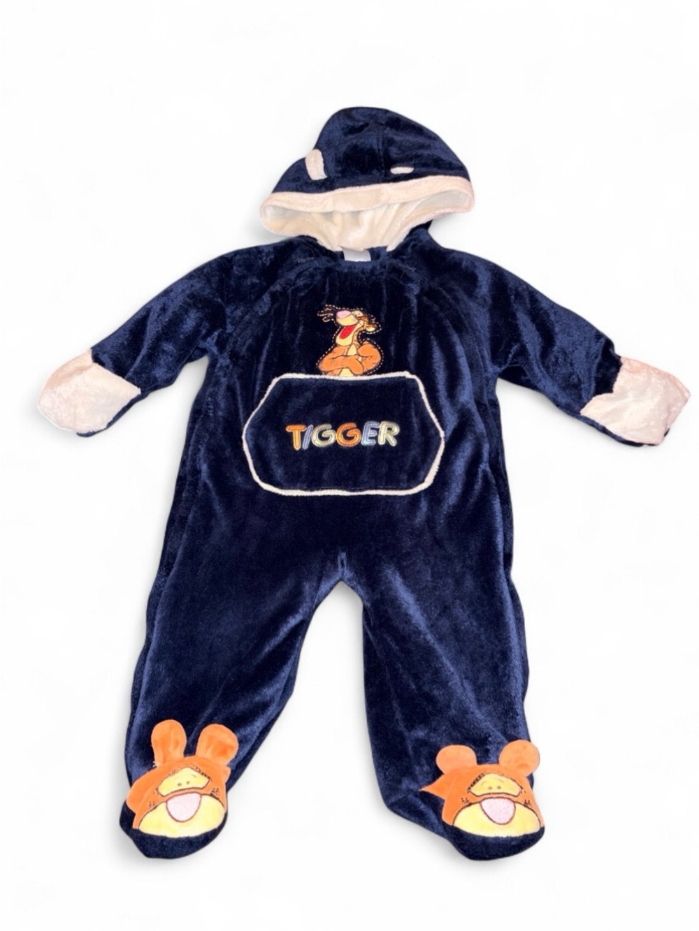 Disney Navy Plush Tigger Hooded Footed One-Piece